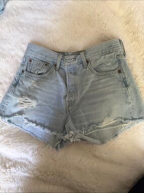 Levi's Light Blue Distressed High-Rise Denim Shorts